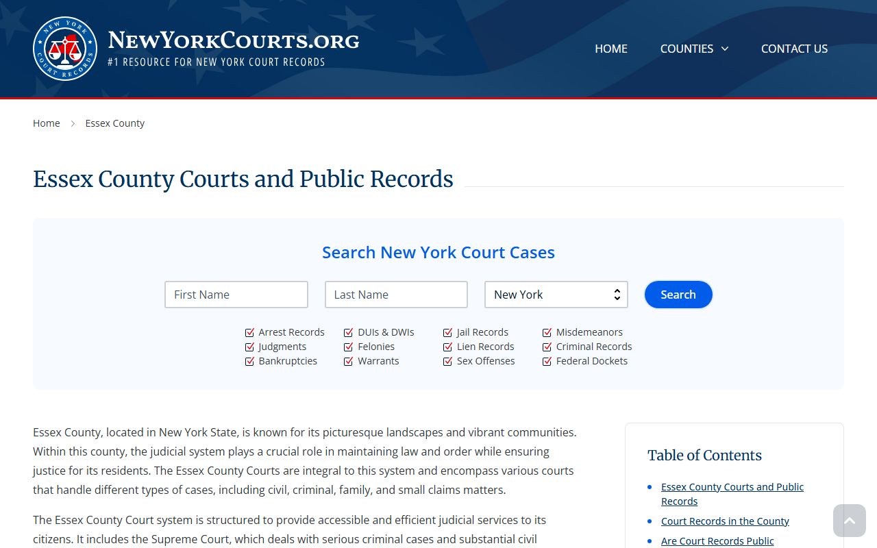 Essex County court system information page