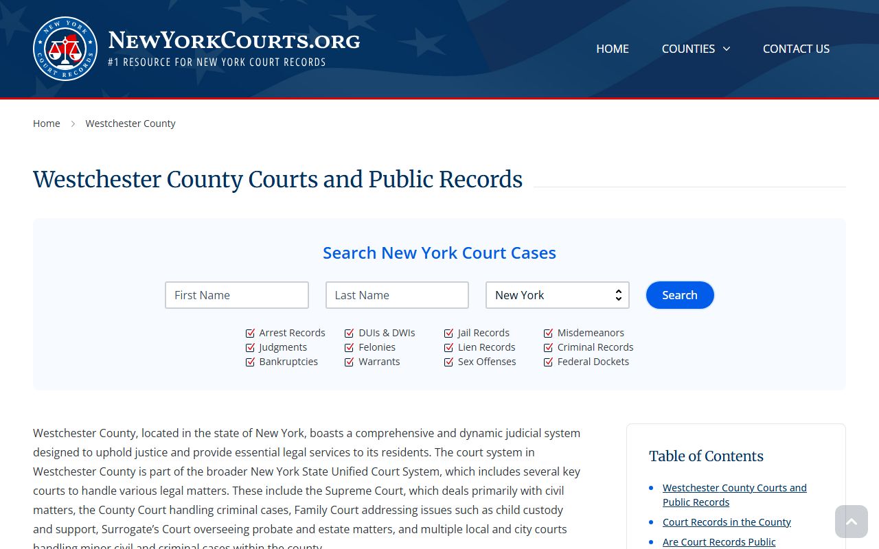 Westchester County court system information for Yonkers criminal court records