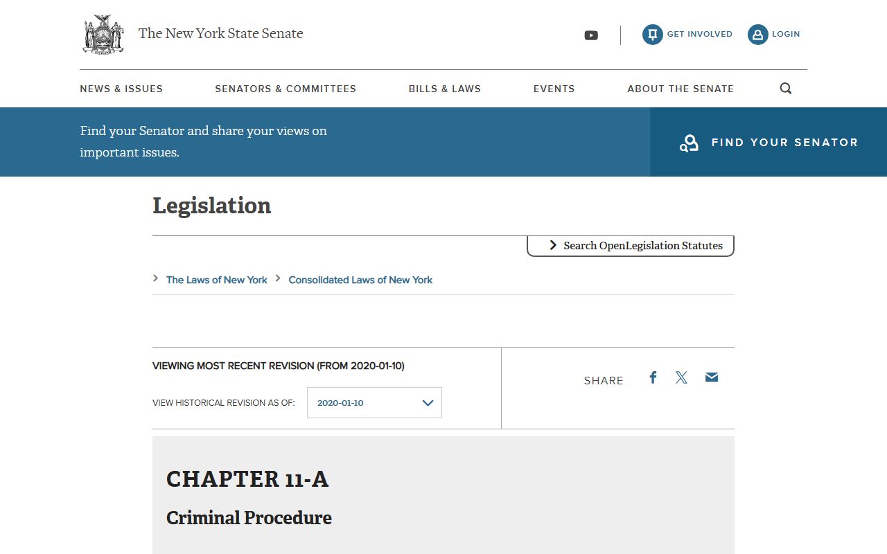 New York Criminal Procedure Law statutes on the NYS Senate website